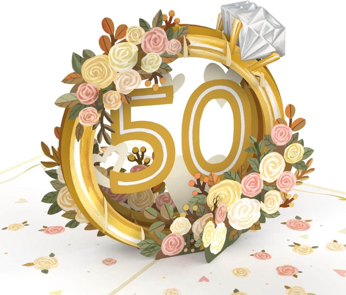 SnelShoppen - Pop-Up Kaart Goud Huwelijk - Elegante 3D Wenskaart voor 50e Huwelijksverjaardag, Originele Geld Geschenkverpakking, Uitnodigingskaart vo