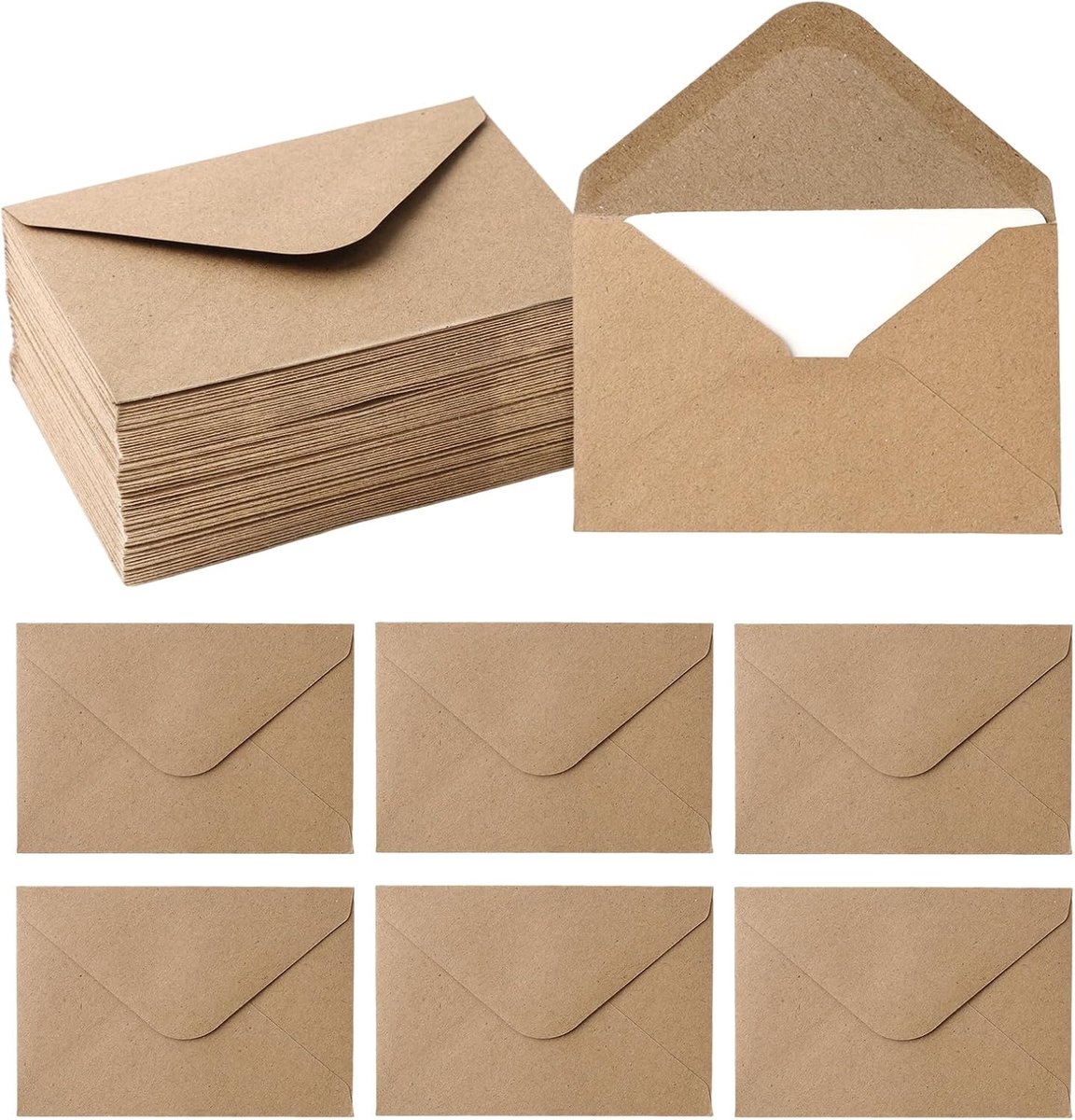 Mini-enveloppen set van 100 stuks - Kraftpapier - Bruine vintage stijl - Perfect voor bedankkaarten - ShopVlot