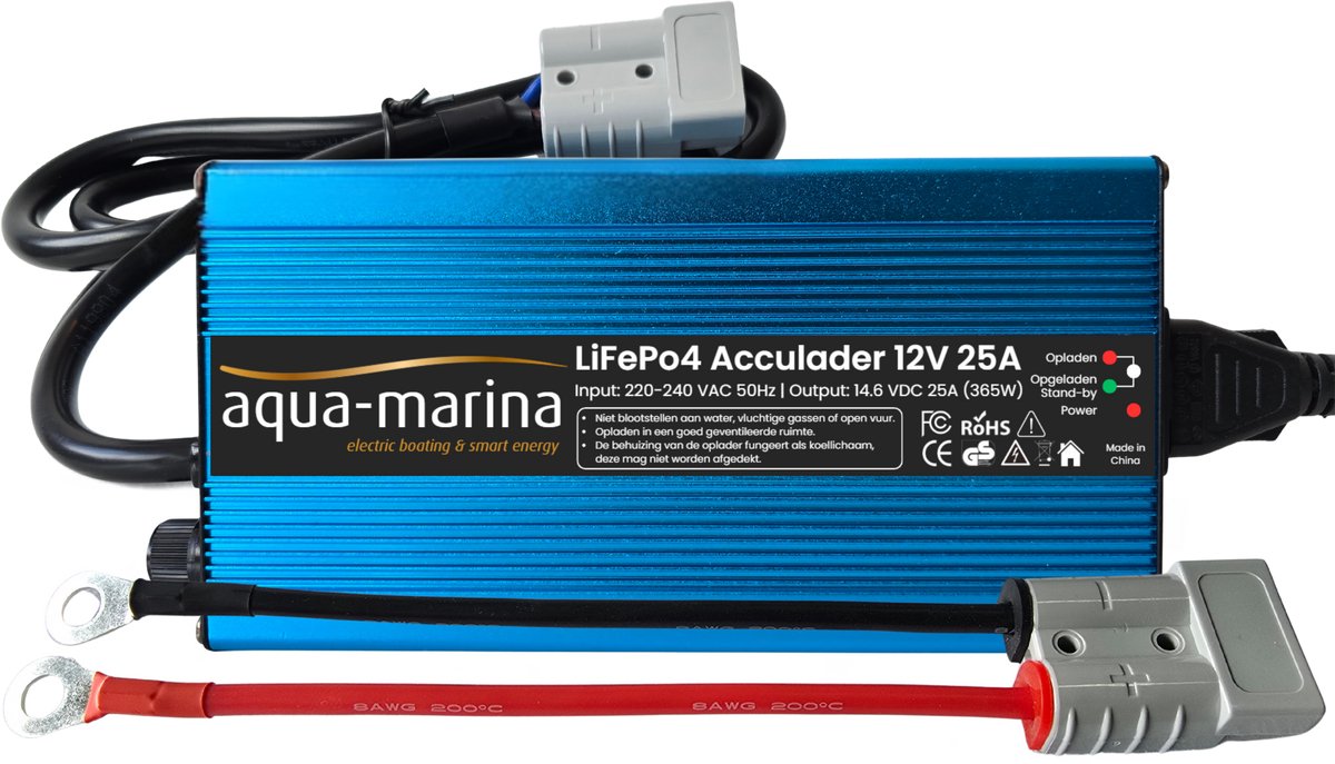 Aqua-Marina LiFePO4-acculader 12V 25A – 14,6V met SB50 en M8-kabelogen