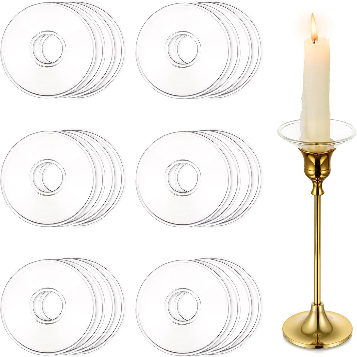 Candle drip catcher 7cm - handgeblazen glas - rond en helder - beschermt tegen kaarsvet - ShopVlot
