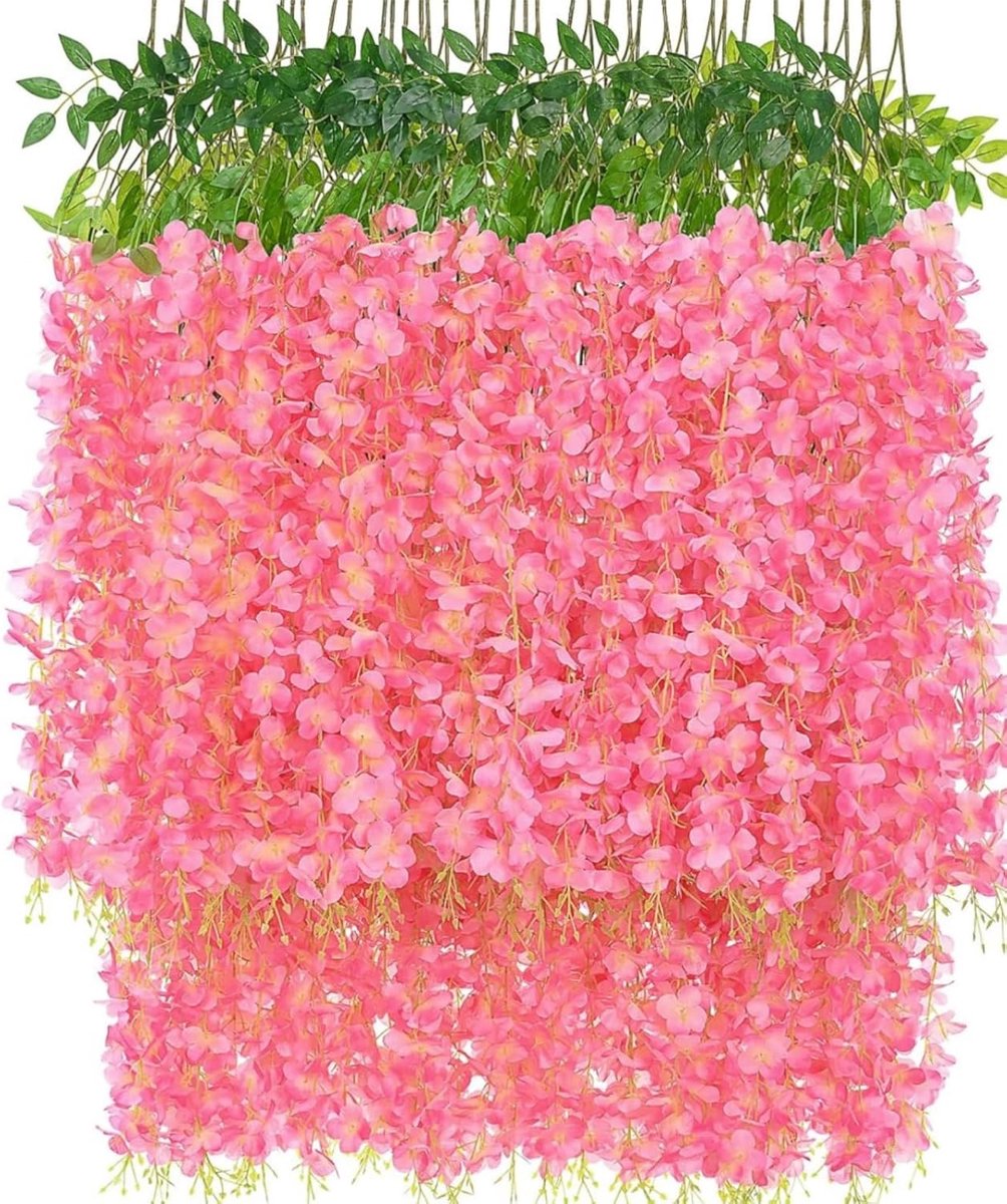 SnelShoppen - 12pcs Kunstmatige Wisteria Bloemen Girlanden, 9.7cm Zijde Nep Bloemen Hangende Klimplanten voor Binnen Buiten Thuis Tuin Kerst Bruiloft