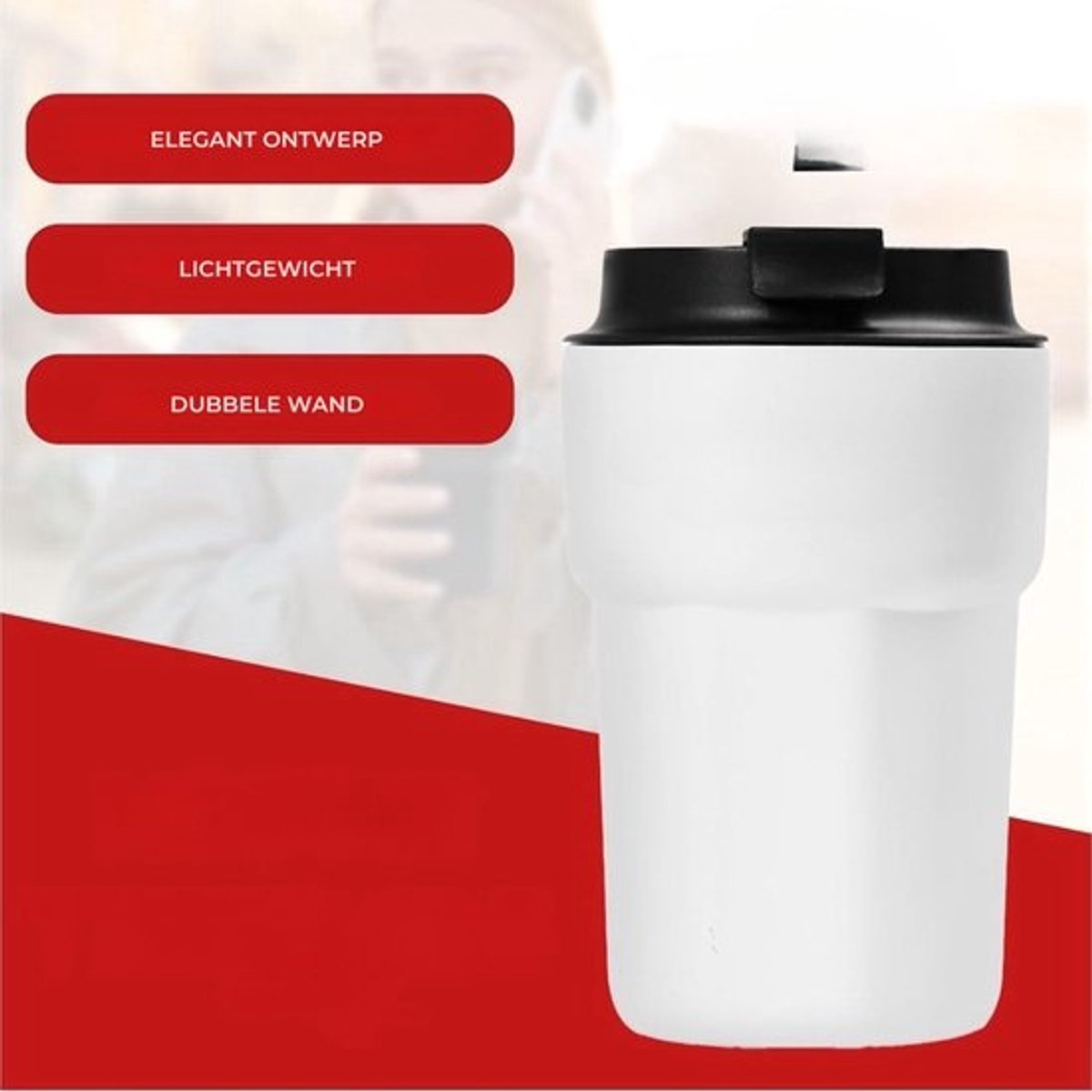 350ML Geïsoleerde Reisbeker met Lekvrij Deksel - Herbruikbare Koffiekopjes voor Onderweg - RVS Koffiemok voor Hete-Koude Koffie Water Thee - Wit — cadeau in Koken & Dineren - foto 3