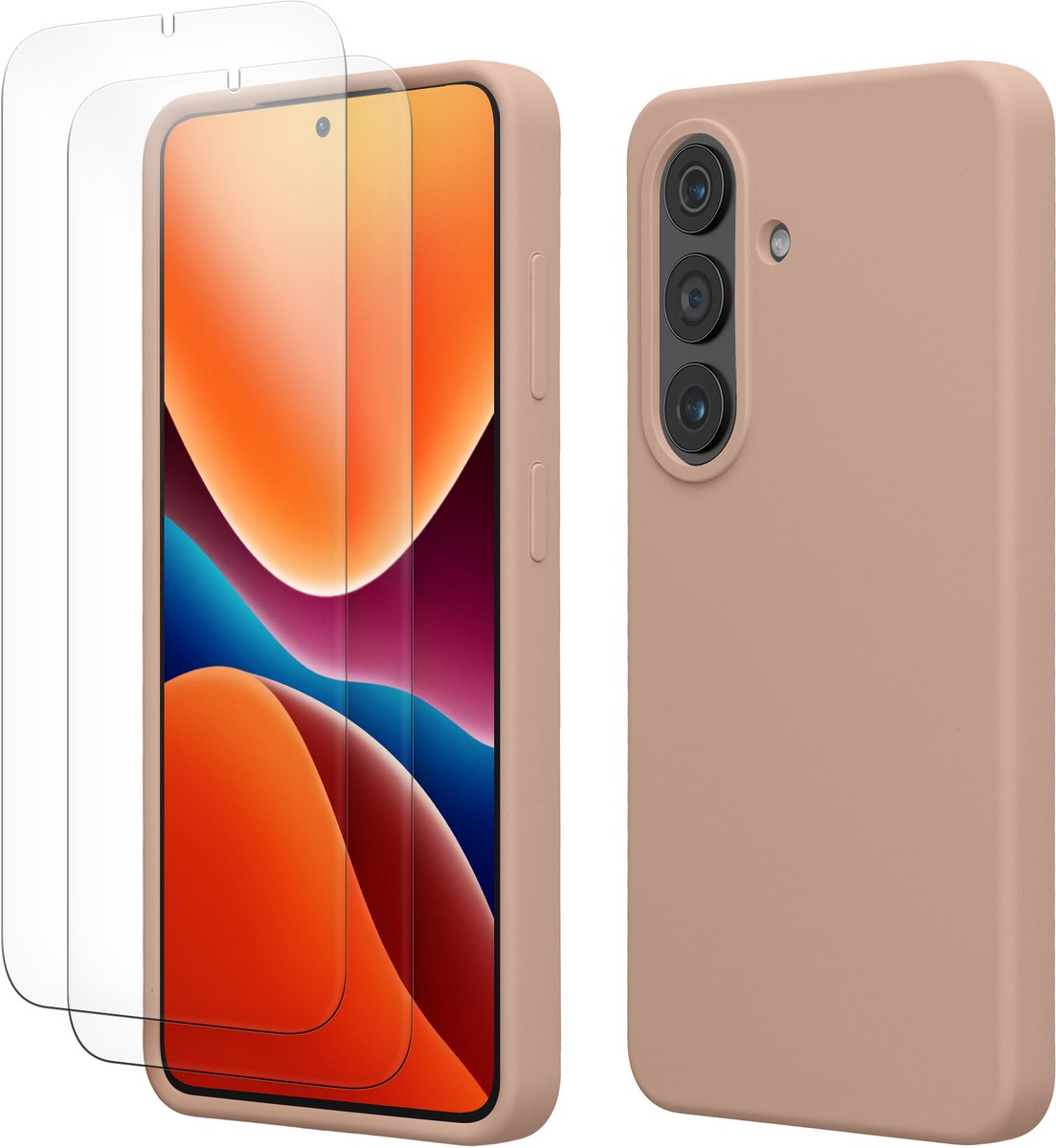kwmobile hoes met 2x screenprotectors voor Samsung Galaxy S26 – screenprotector van gehard glas – draadloos opladen – mat oudroze