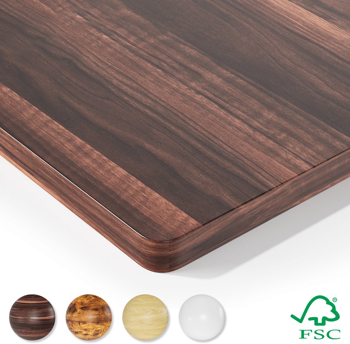 Devoko Bureaublad 140 x 70cm – 25 mm Eendelige FSC-Spaanplaat – R20-Hoeken – Walnoot