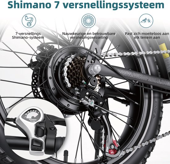 Elektrische Fiets Bekup S3 - 20" Banden - 48V15Ah Accu - 250W -Actieradius Tot 75 Km - Shimano 7 Versnellingen - Mechanische Schijfremmen - Grijs — afbeelding 5