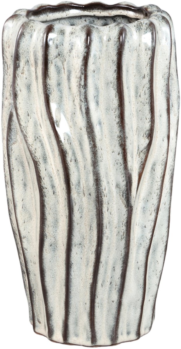PTMD Adelina White Ceramic Vase Wavy Design Round Wit