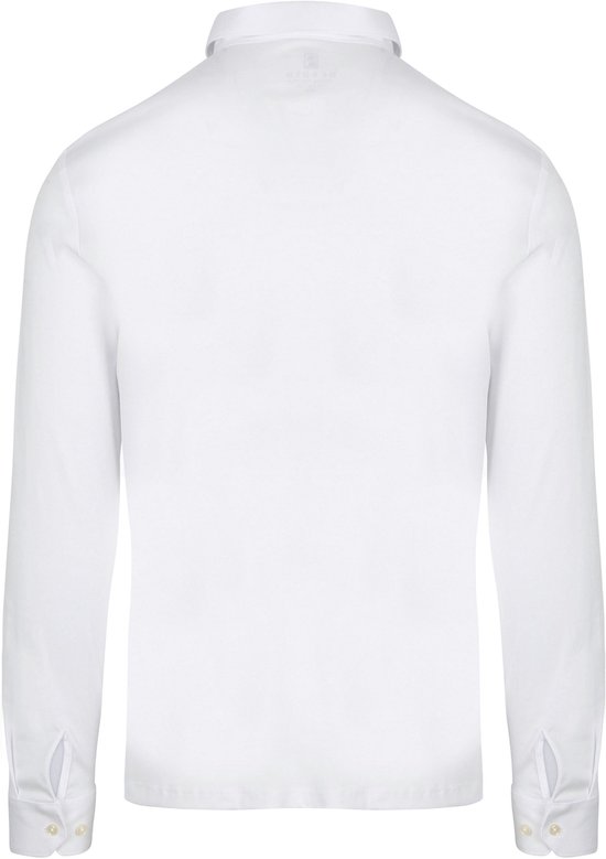 Achterkant wit Desoto longsleeve poloshirt met kraag.