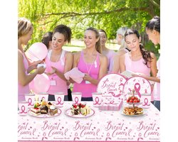 Breast Cancer Awareness Tableware, Pink Ribbon Breast Cancer Decoration Tableware Including Pink Plates, Cup Napkin - ShopVlot