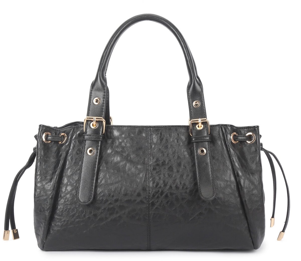 Dames Handtas Shopper – Zwart met Zwarte Hengsels – Schoudertas – Ruime Tas – 34 x 12 x 21 cm - PU Leer.