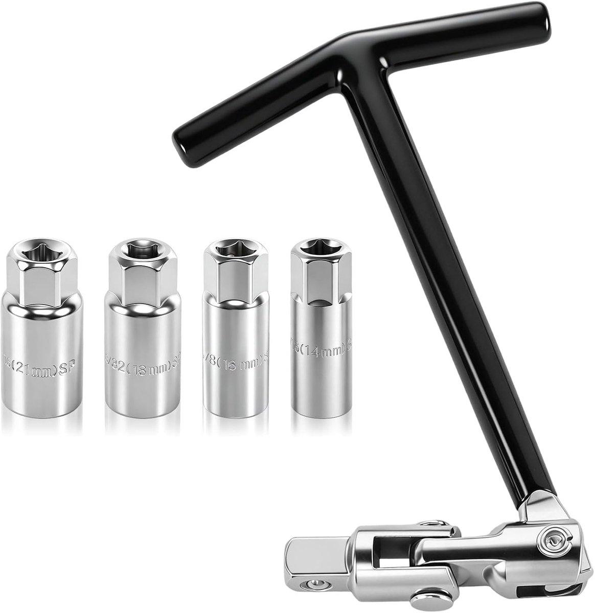 Spark Plug Wrench Set of 5 Universal Spark Plug Wrenches 14/16/18/21mm with T-Handle, Spark Plug Socket Wrench, Spark - ShopVlot