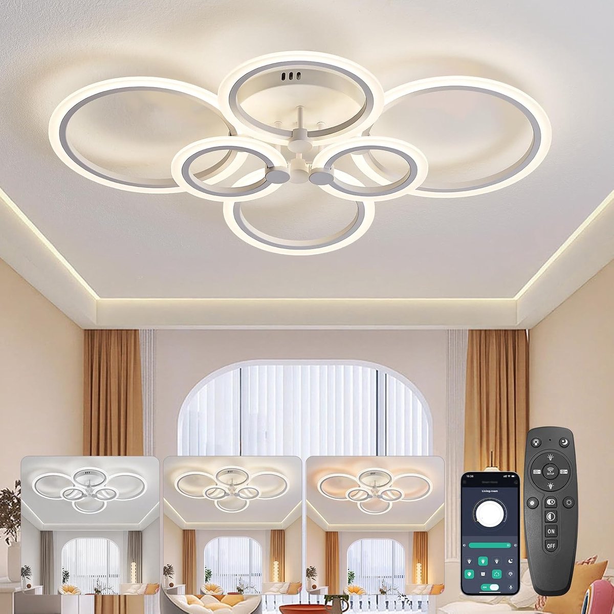 LED Plafondlamp Dimbaar met Afstandsbediening - Moderne 54W Lamp - 3 Lichtbronnen - Ideaal voor Woonkamer, Keuken - ShopVlot