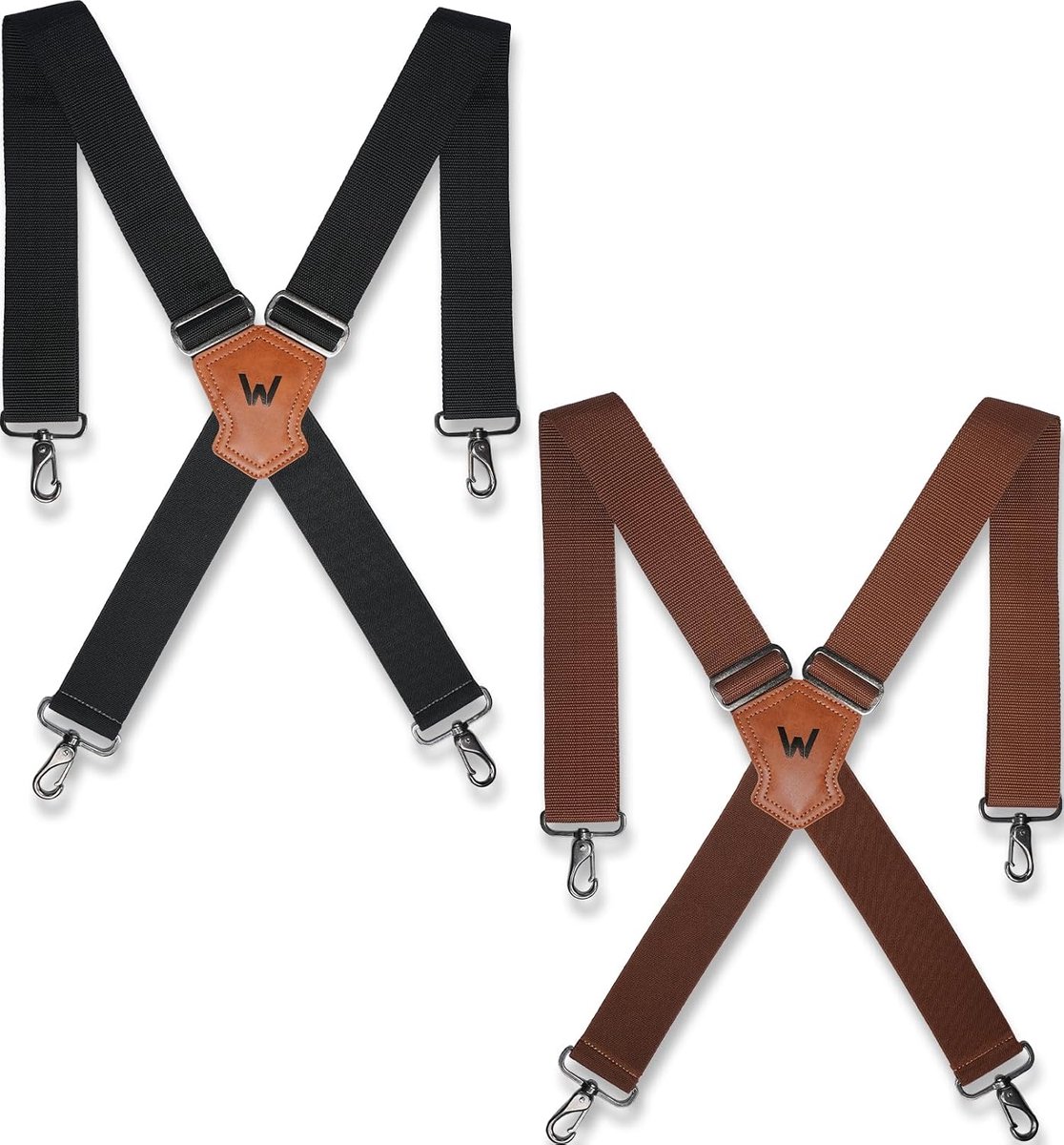 WELKINLAND 2 Piece Sets Black and Brown Work Suspenders, Heavy Duty Suspenders for Men, 2 Inch Wide Mens Suspenders - ShopVlot