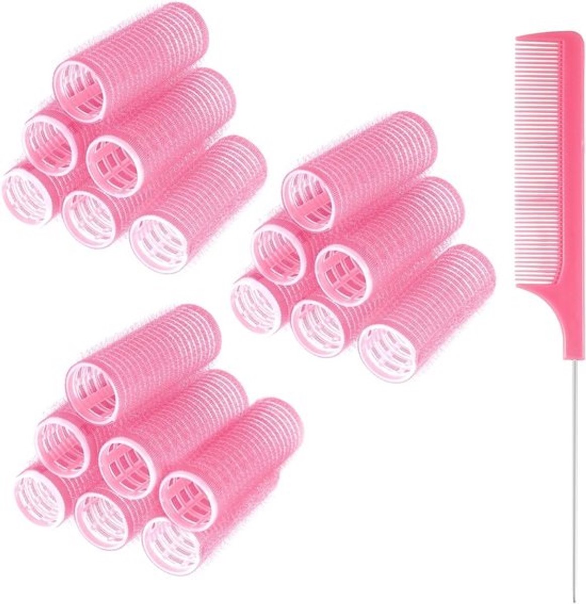19-delige haarrollers zonder hitte - zelfklevende clips voor volumineuze krullen, alle haartypes, slaapgebruik en styling