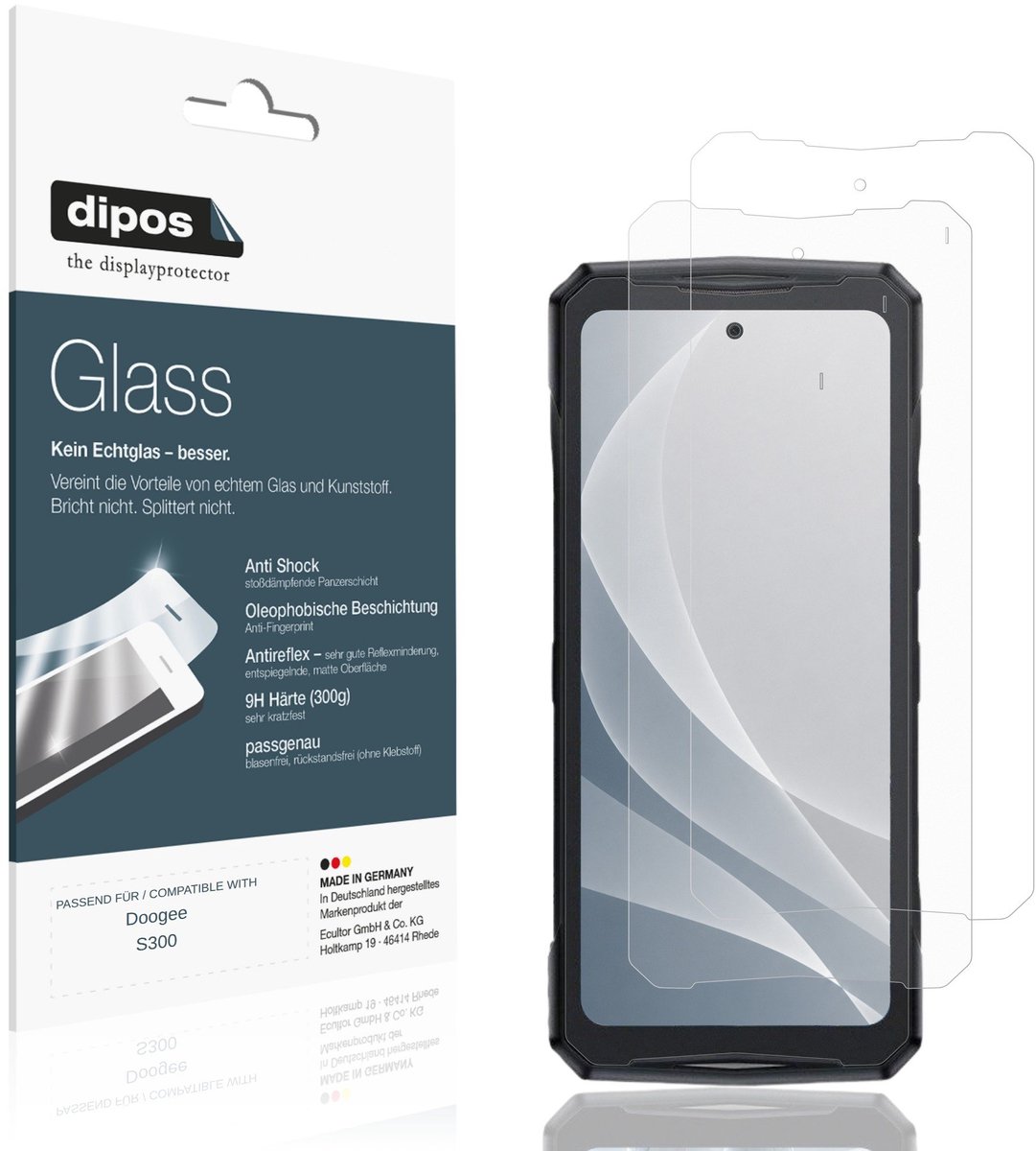 dipos – 2x Matte Pantserfolie geschikt voor Doogee S300 | 9H Screenprotector