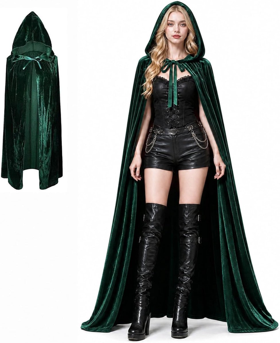 Cape met capuchon van velours, Halloween-vampiercape, uniseks, Halloween-kostuum voor volwassenen
