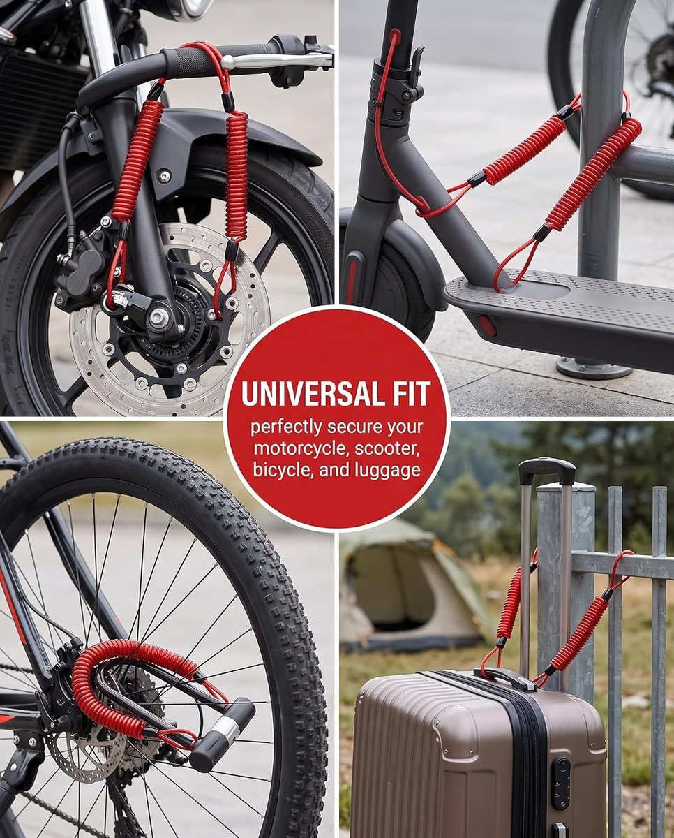 Herinneringskabel, 1,2 m, elastische spiraalveiligheidskabel, zeer zichtbare diefstalbeveiliging voor motorfiets, scooter, fiets, motorslot, remschijfslot – foto 2