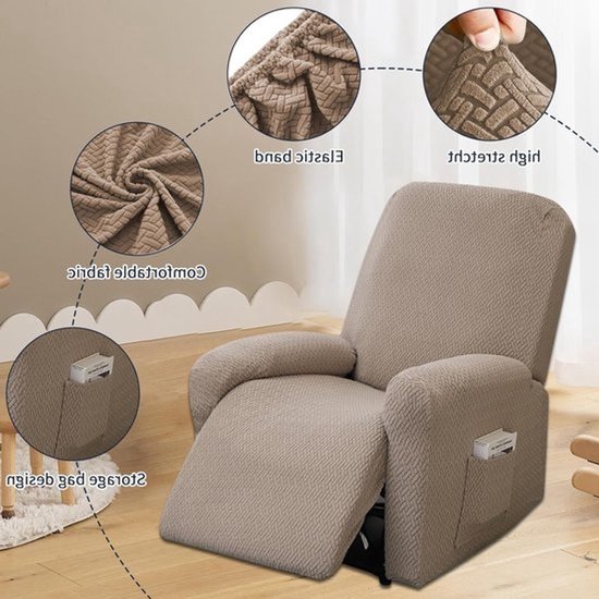 Stretchbare, allesomvattende stoelbeschermer voor relaxstoelen - 4-delige wasbare set - Slijtvast en krasbestendig, bruin — afbeelding 3