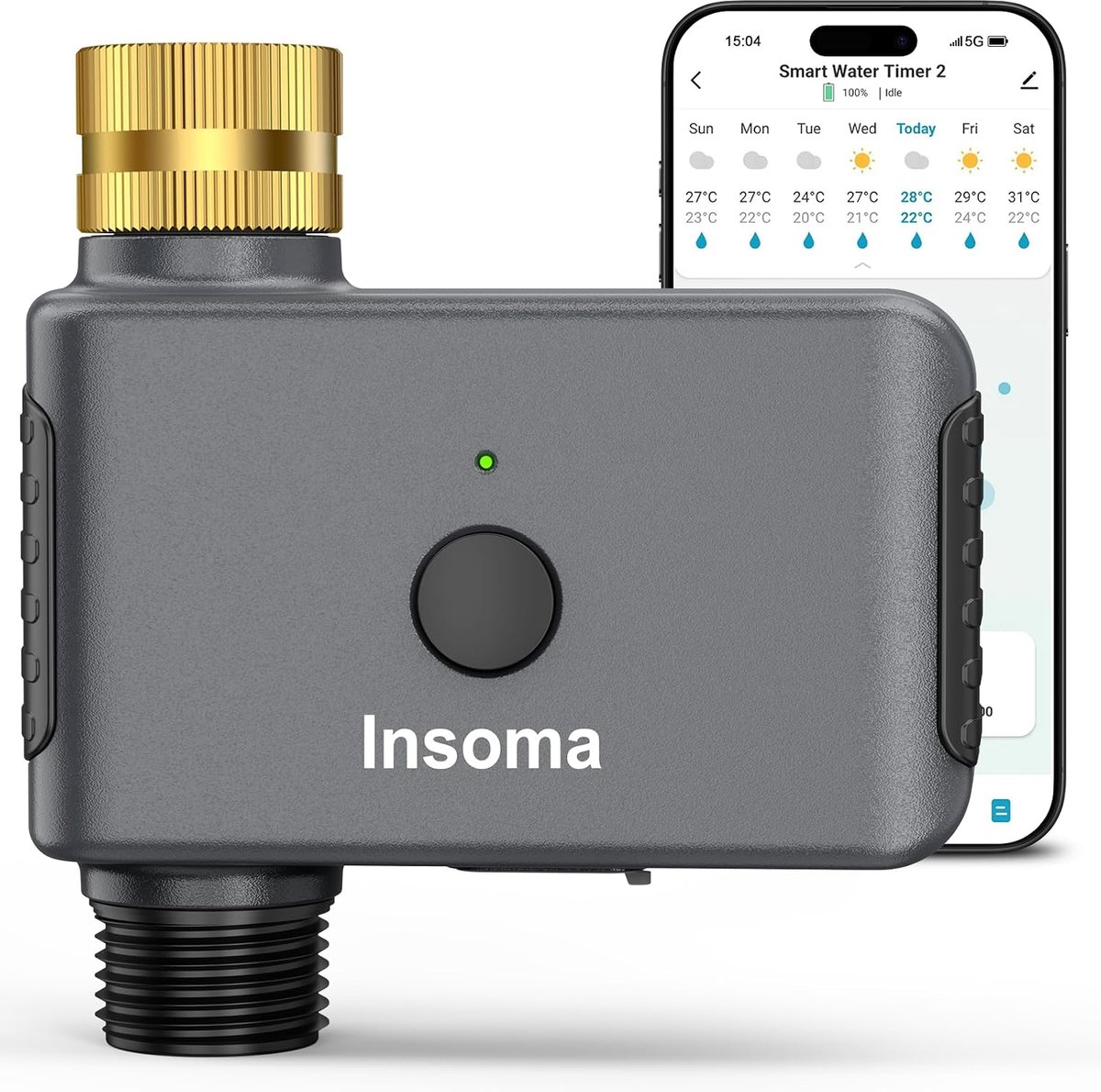 WiFi-watertimer, messing inlaat, slimme sproeiertimer voor tuinslang, app en spraakbesturing, slangtimers, geen wifi-hub, 20 bewateringsplannen, handmatige regenvertraging voor tuingazons