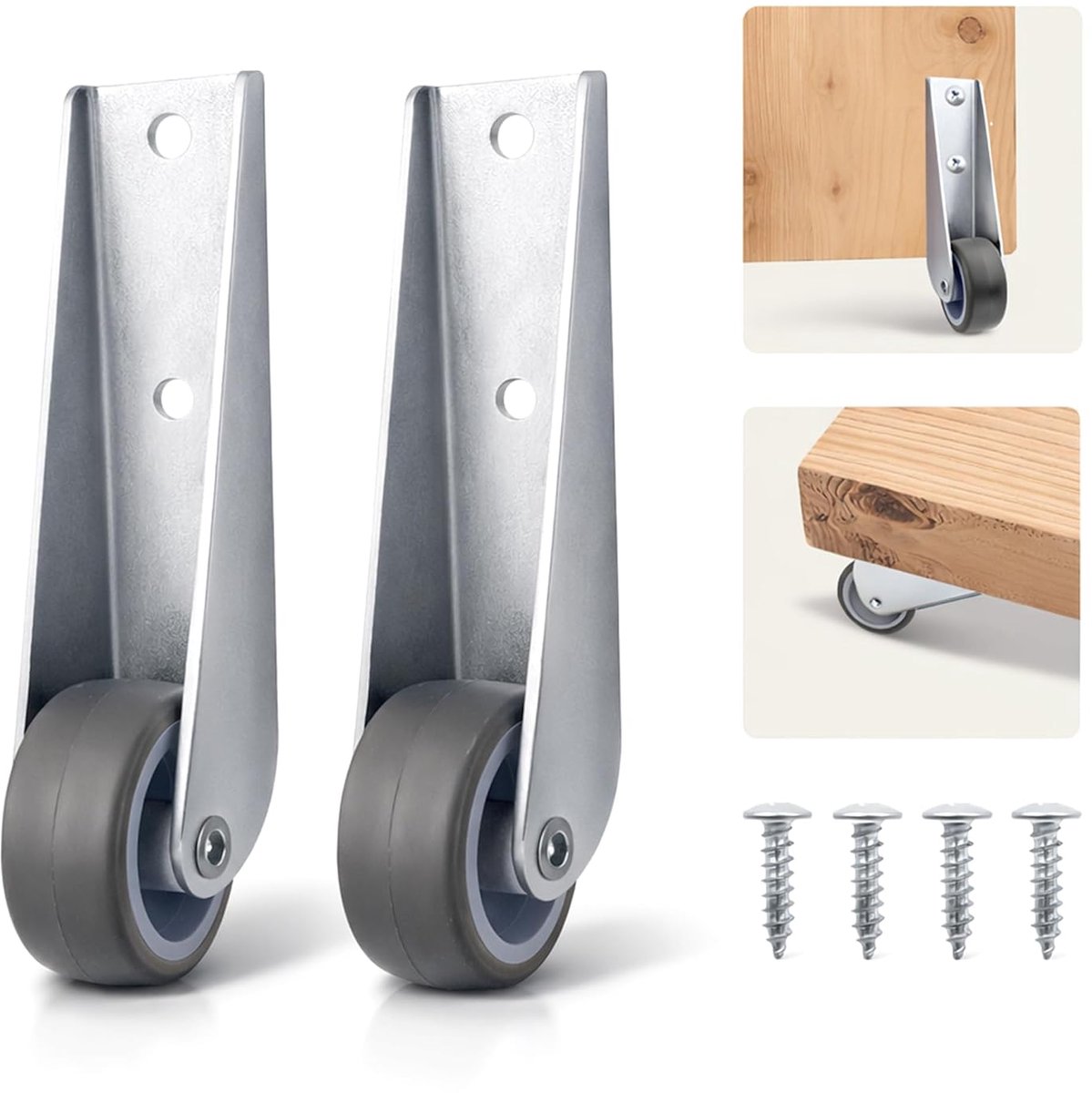 Set van 2 reservewielen voor poortwielen, zware rubberen wielen, draaibare rubberen wielen, zwenkwielen voor buiten, tuinhekken, tafels, meubels, tafels en transportwagen (zilver)