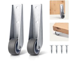 Set van 2 reservewielen voor poortwielen, zware rubberen wielen, draaibare rubberen wielen, zwenkwielen voor buiten, tuinhekken, tafels, meubels, tafels en transportwagen (zilver)