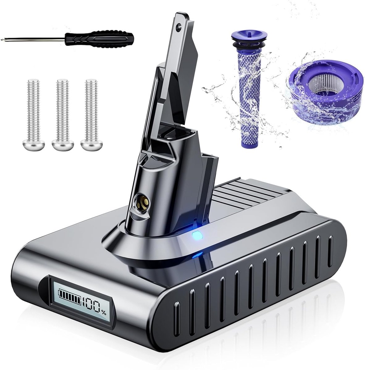 Accu voor Dyson V7 SV11 225403, reservebatterij geïntegreerd lcd-display | Reserveaccu compatibel met Dyson V7 SV11 Animal Motorhead Trigger Fluffy Matress Absolute 229687 stofzuiger