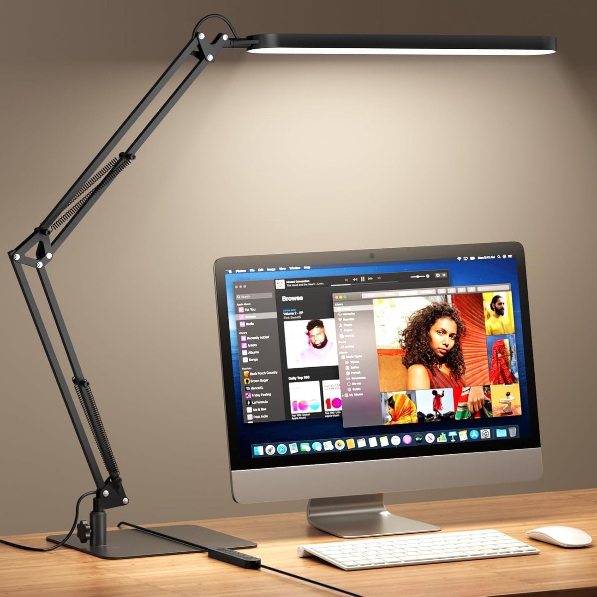 Verstelbare LED bureaulamp met slanke voet - Dimbare verlichting, timer, oogbescherming en geheugenfunctie, 1300 lm, 12W, zwart