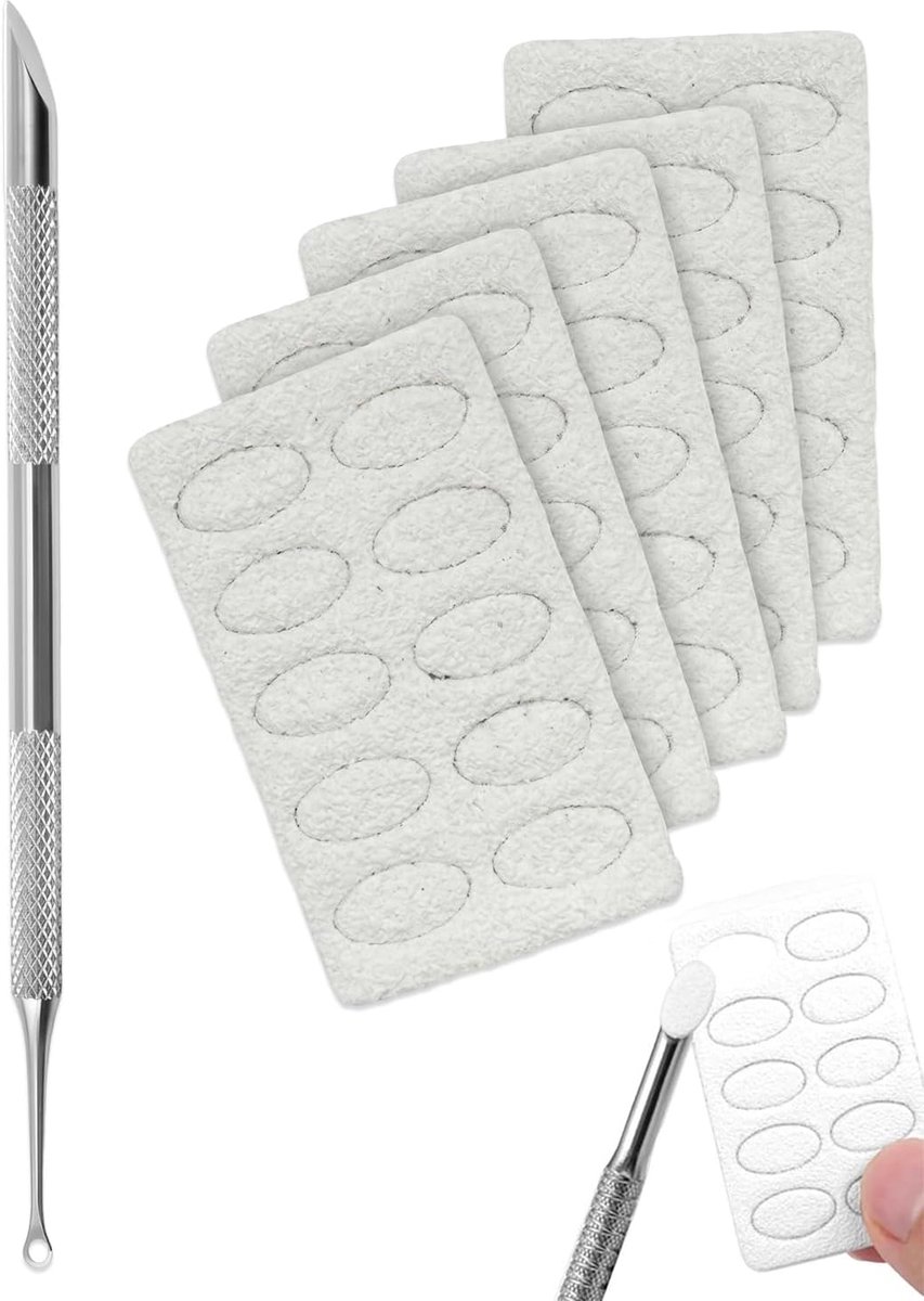 Nagelriemschuiver roestvrij staal, 1 x cirkelstaal + 50 x schuurbladen, dubbele kop & fijnslijpen, voor nagelverzorging thuis