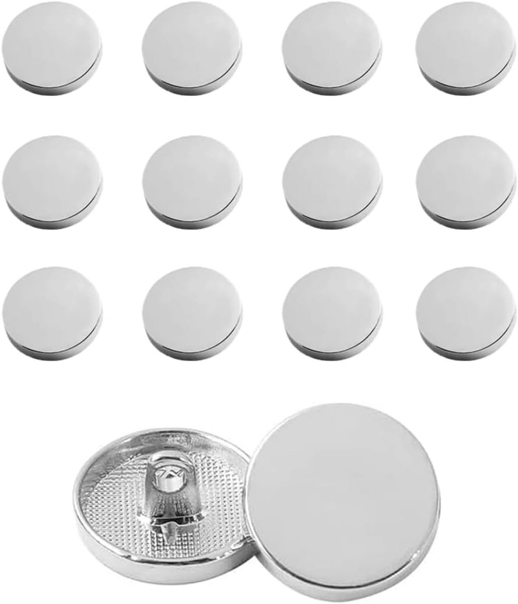 Knopen, 15 mm, ronde knopen voor kleding en handwerk, kostuums, jassen, overhemden (zilver)