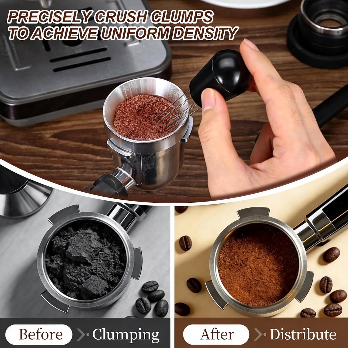 Distributor, dubbele kop espresso tamper set 58 mm, 4 stuks