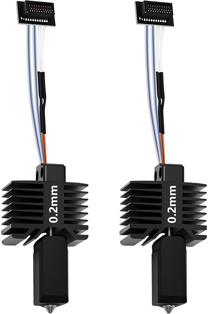 2 stuks 0,2 mm P1S P1P hotend, verbeterde hotend van gehard staal, voorgemonteerd met 24 V, 48 W keramisch verwarmingselement en hoge temperatuur thermistor, vervanging hotend voor Bambu Lab P1-serie