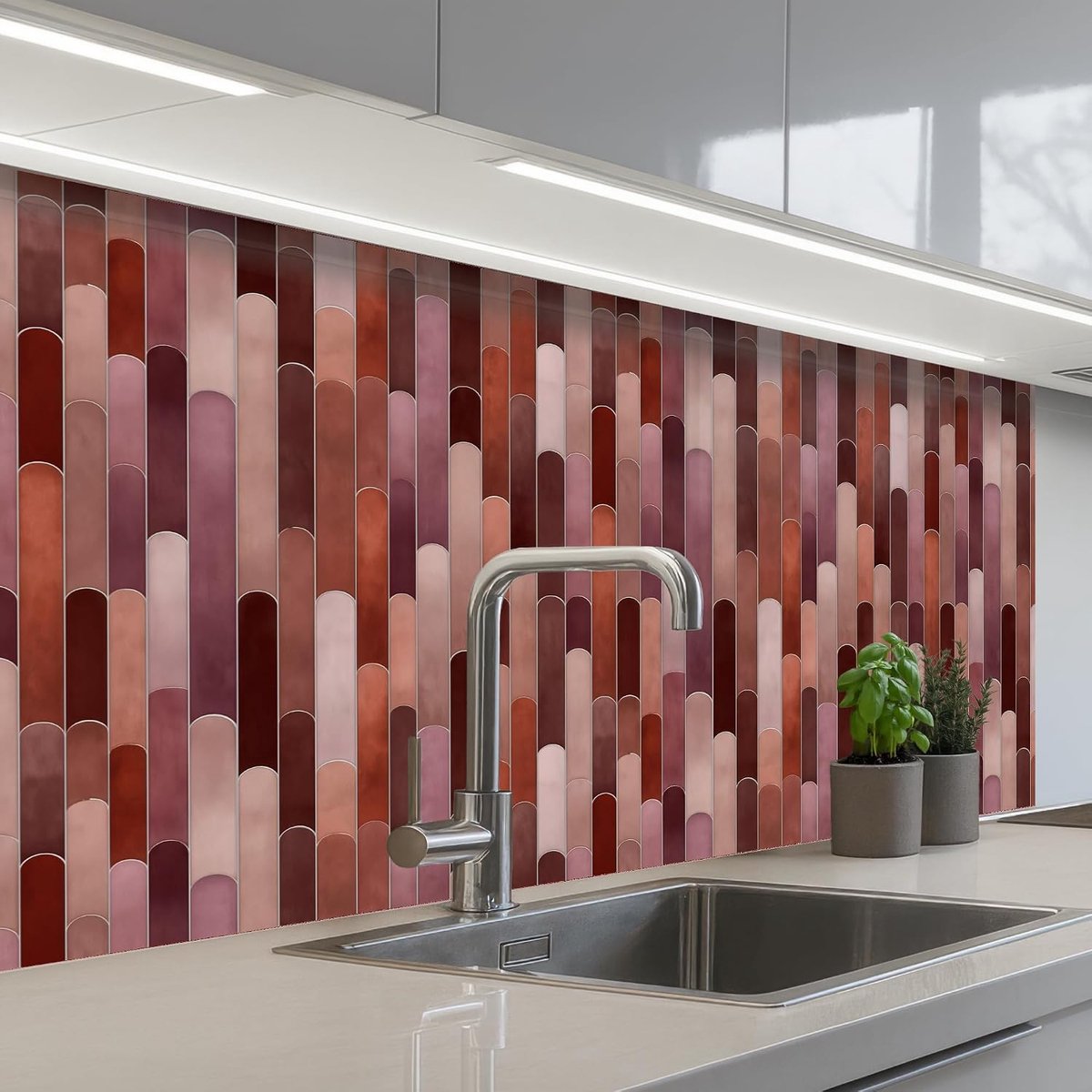 Keukenachterwand 60x100 cm zelfklevend keuken decoratie accessories home kitchen spatscherm Langwerpig - Tegels - Rood - Koper
