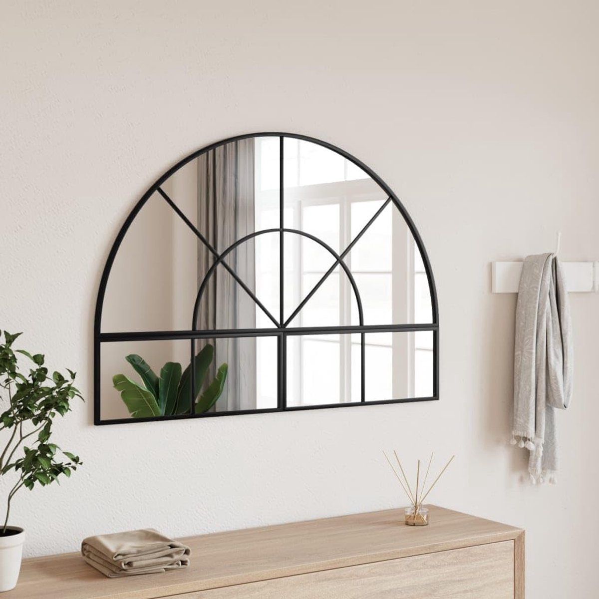 Wandspiegel 100 x 70 cm, gebogen wandspiegel met gepoedercoat ijzeren frame, heldere spiegel voor slaapkamer, hal, woonkamer en badkamer