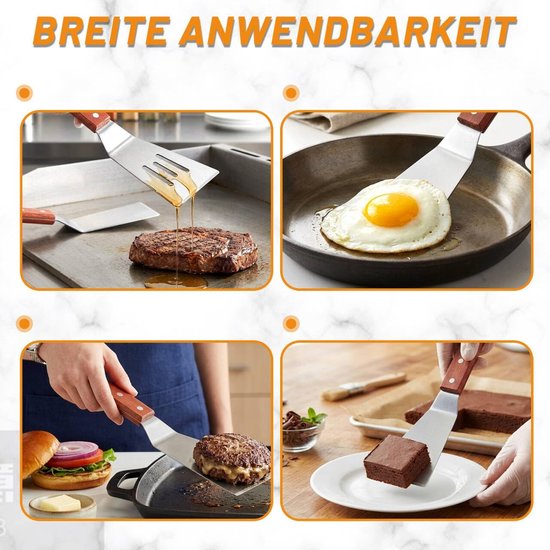 Spatels met houten handvat, grillspatel, kleine pizzaschep, hittebestendige keukenspatel, roestvrij, grillspatel, plancha, spatel voor grillen, braden, teppanyaki — afbeelding 5