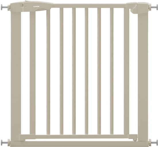 Beige Luvion veiligheidshekje met verticale spijlen en klembevestiging.