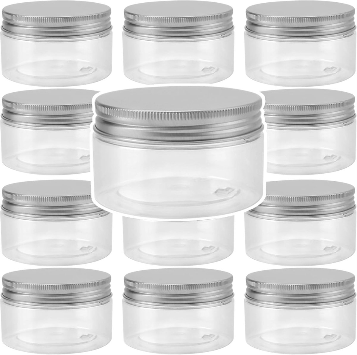24 Stuks 100ml Heldere Plastic Potjes met Aluminium Deksel voor Opslag van Specerijen, Crèmes en Lotion