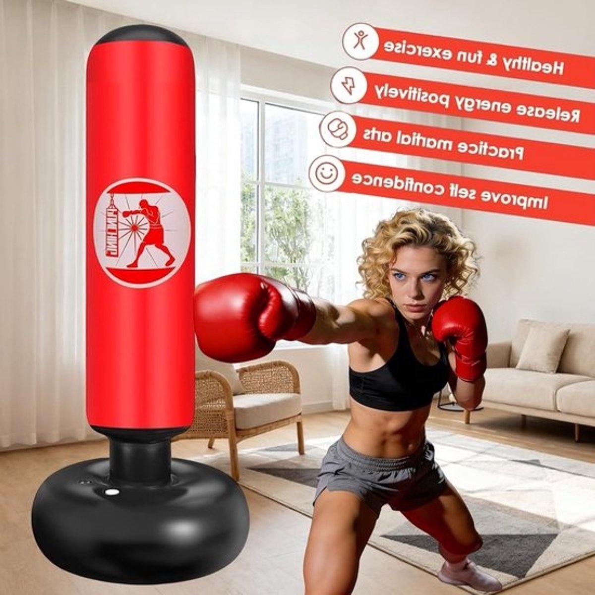 Bokszak voor kinderen van 160 cm met bokshandschoenen en pomp - Voor karate, taekwondo en MMA, 3-12 jaar
