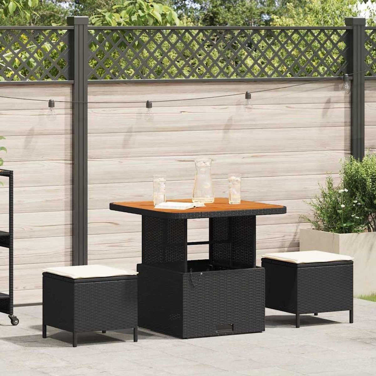 Poly rattan buiten dineren zwart crème