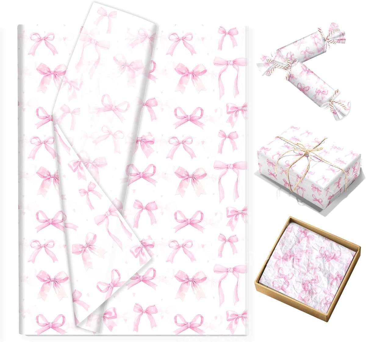 50 stuks roze vloeipapier 50 x 35 cm met strikpatroon