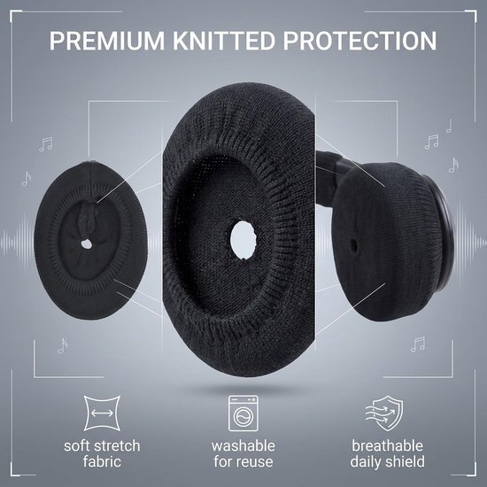 1 paar hoofdtelefoonhoezen, zweetbescherming, wasbaar, gebreide stof, rekbaar, oorbescherming voor hoofdtelefoon van 6 tot 7,5 cm, ideaal voor sport, gym en gaming, zwart — afbeelding 4