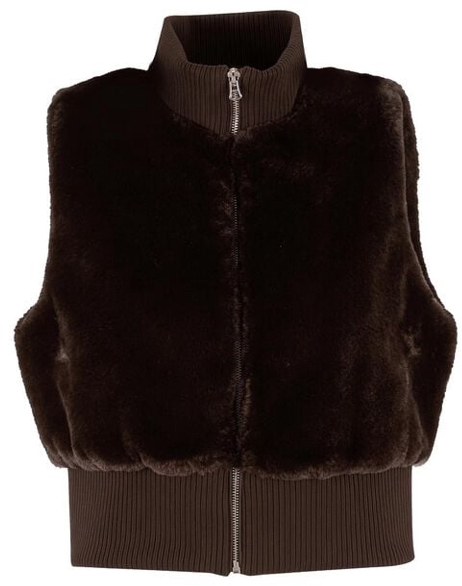 Urban Classics Ladies Short Sherpa Vest Dames Bodywarmer – L Bruin