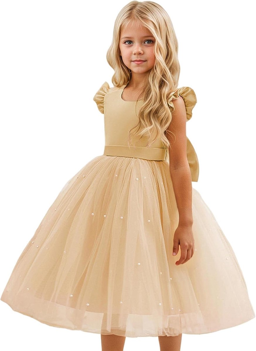 Prinsessenjurk voor meisjes, ceremonie, verjaardag, feest, chic, bruiloft, avond, kant, tule, parels, mouwloos, kleding 2-14 jaar, A23
