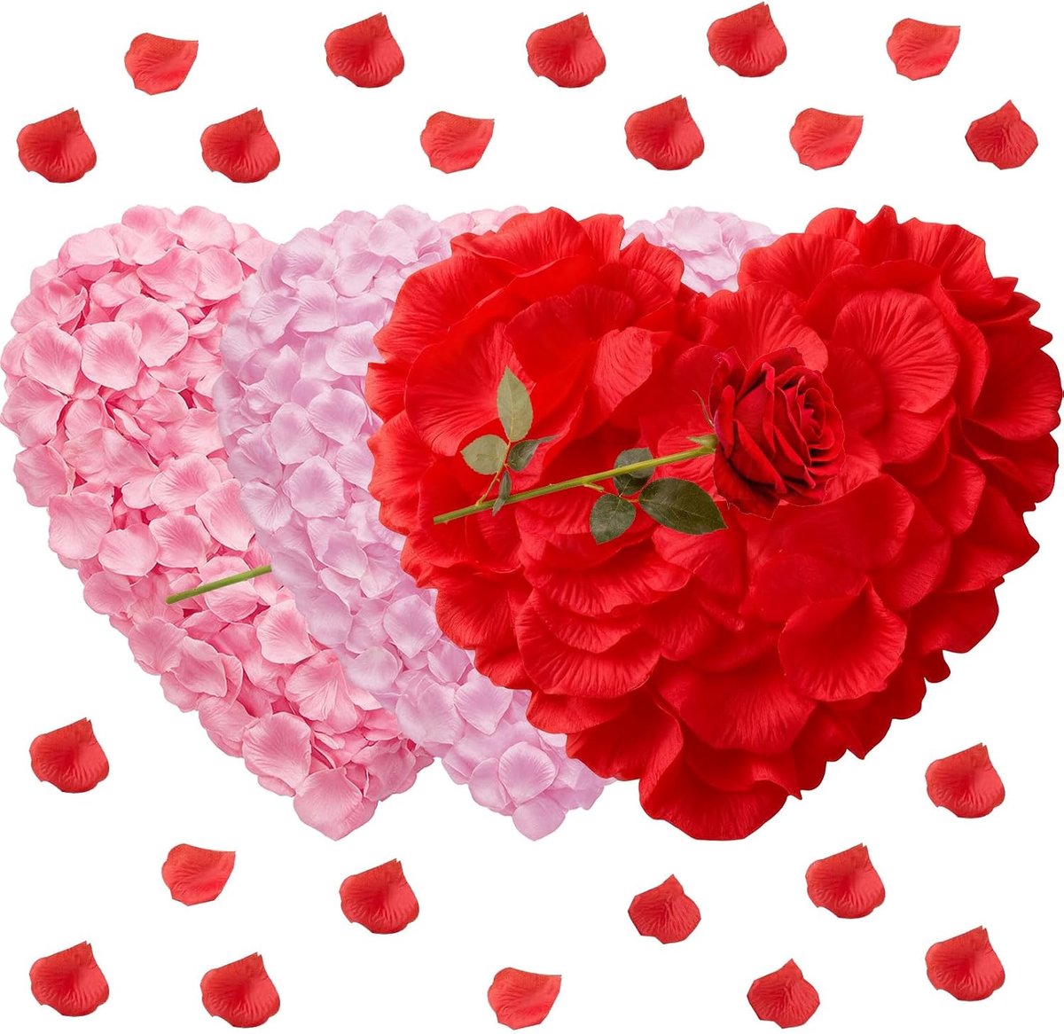 3300 x kunstrozenblaadjes, 5,1 cm, rood, roze, lichtroze, set voor bruiloft