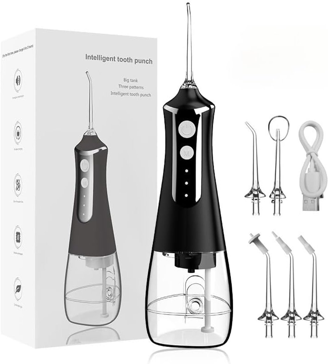 Elektrische waterflosser, draagbare waterflosser voor mondreiniging (L10 Zwart)