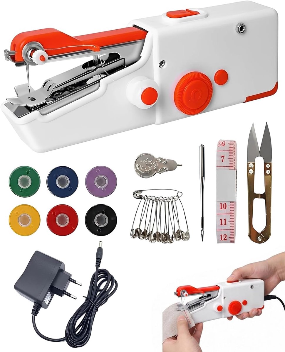 Mini-naaimachine, 1 stuk + USB-C-kabel, oplaadbaar, draadloos voor onmiddellijke reparaties van kleding, licht met compact design. (zonder batterij)