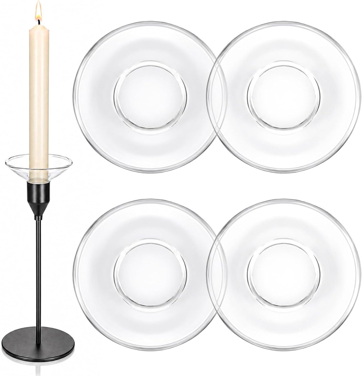 4 stuks druppelvangers voor kaarsen, kandelaar, glas, kaarsenhouder, glas