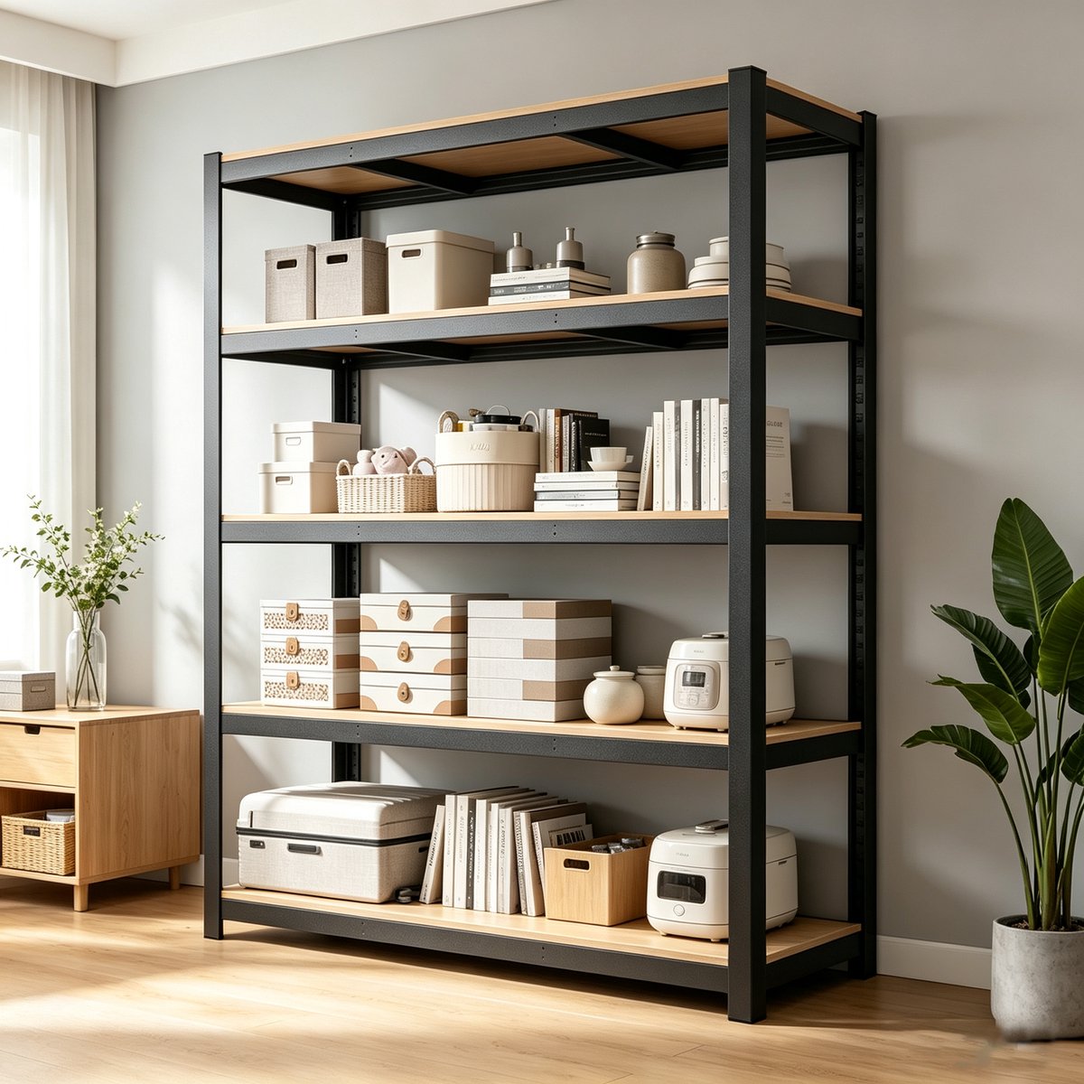 5 verdiepingen Magazijnstelling Opbergrek 120x30x180 cm Zwart Sterk Draagvermogen voor Garage Kelder Werkplaats en Woonkamer