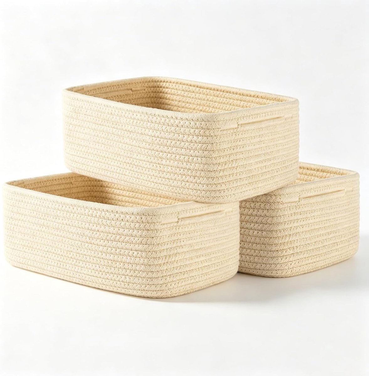 3 opbergmanden, gevlochten van katoenen touw, plankmanden voor het organiseren, speelgoedorganizer, mand opslag voor badkamer, badkamer, luiertafel, 30 x 20 x 11 cm (crème)