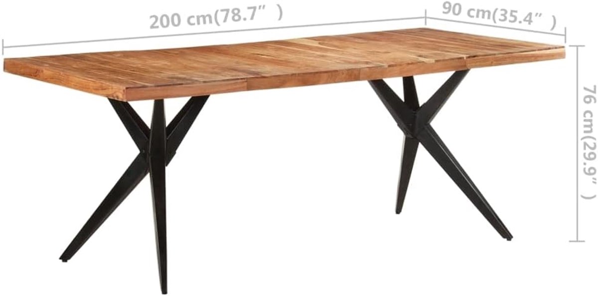 Massief acaciahout gepoedercoat stalen kruisframe 200x90x76 cm gebleekt