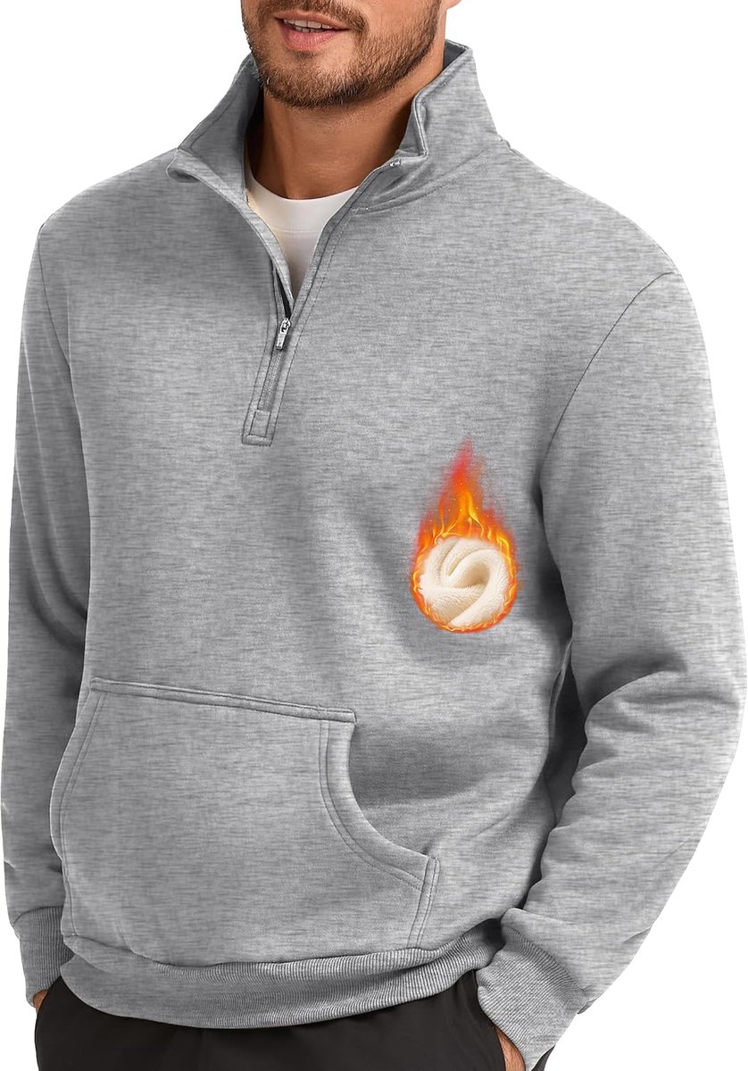 Fleece gevoerd sweatshirt met halve rits winter warme trui