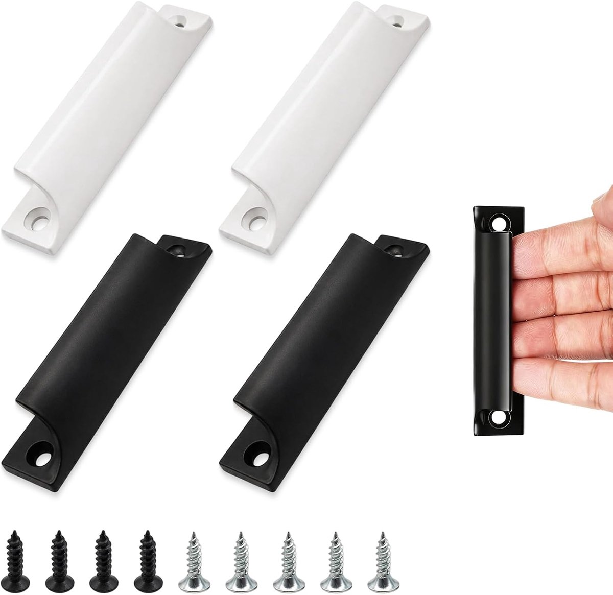 4 stuks balkondeurgrepen voor buiten, voor schuifdeuren, terrasdeuren, kasten, keukendeuren, ramen, laden, zwart en wit